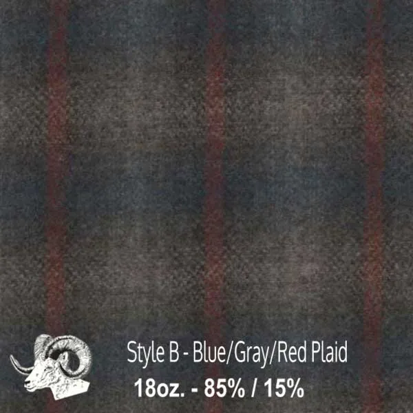 Wool Fabric By The Yard - B - Blue, Gray, & Red Plaid