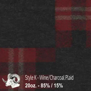 Wool Fabric By The Yard - K - Wine & Charcoal Plaid